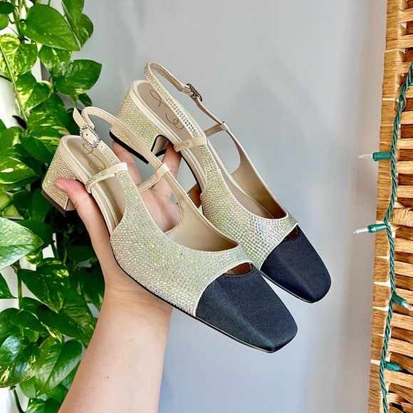 Sam Edelman Shoes - Sam Edelman Tarra Glitz Slip-On Slingback Pumps Crystal Embellishment